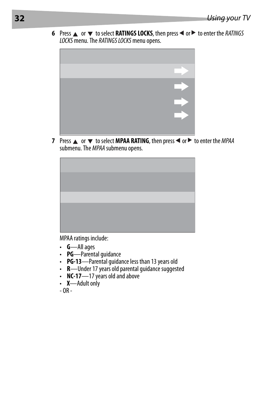 Mpaa rating ratings | Dynex DX-R24TV User Manual | Page 32 / 142