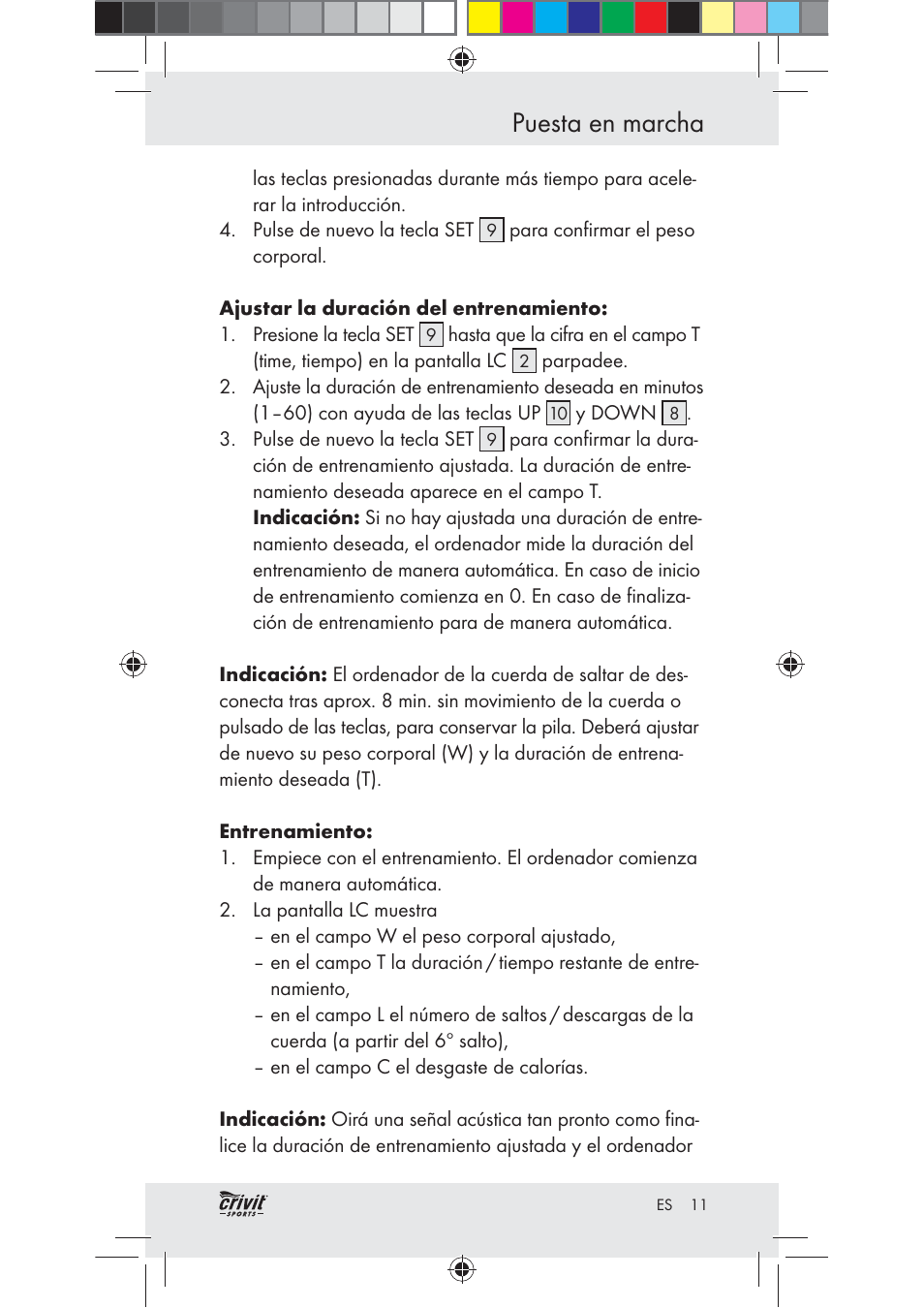 Puesta en marcha | Crivit Z31037 User Manual | Page 11 / 47