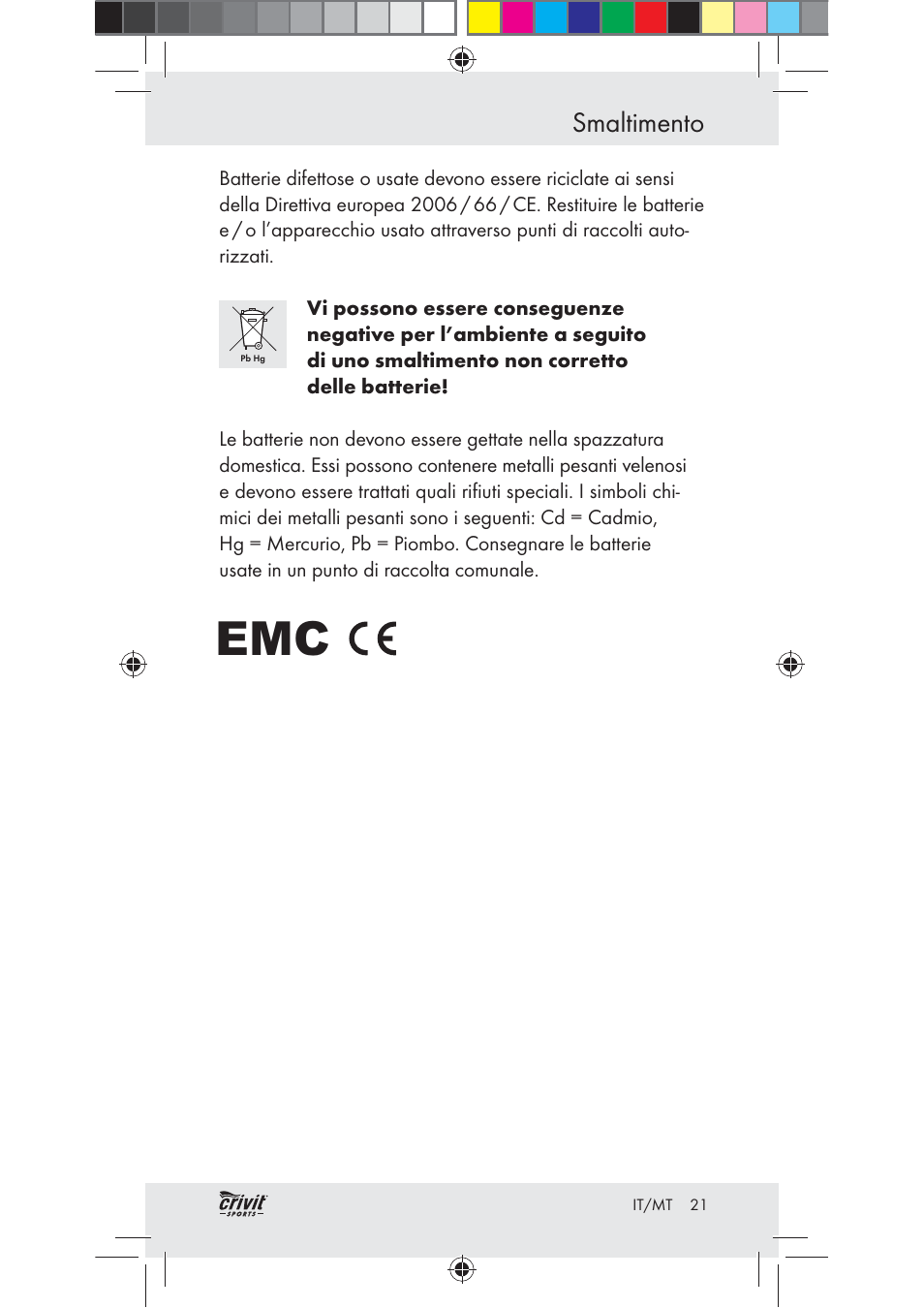 Smaltimento | Crivit Z31037 User Manual | Page 21 / 47