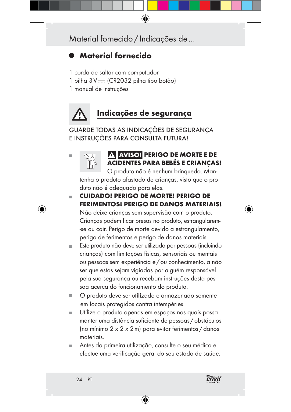 Material fornecido / indicações de, Material fornecido, Indicações de segurança | Crivit Z31037 User Manual | Page 24 / 47