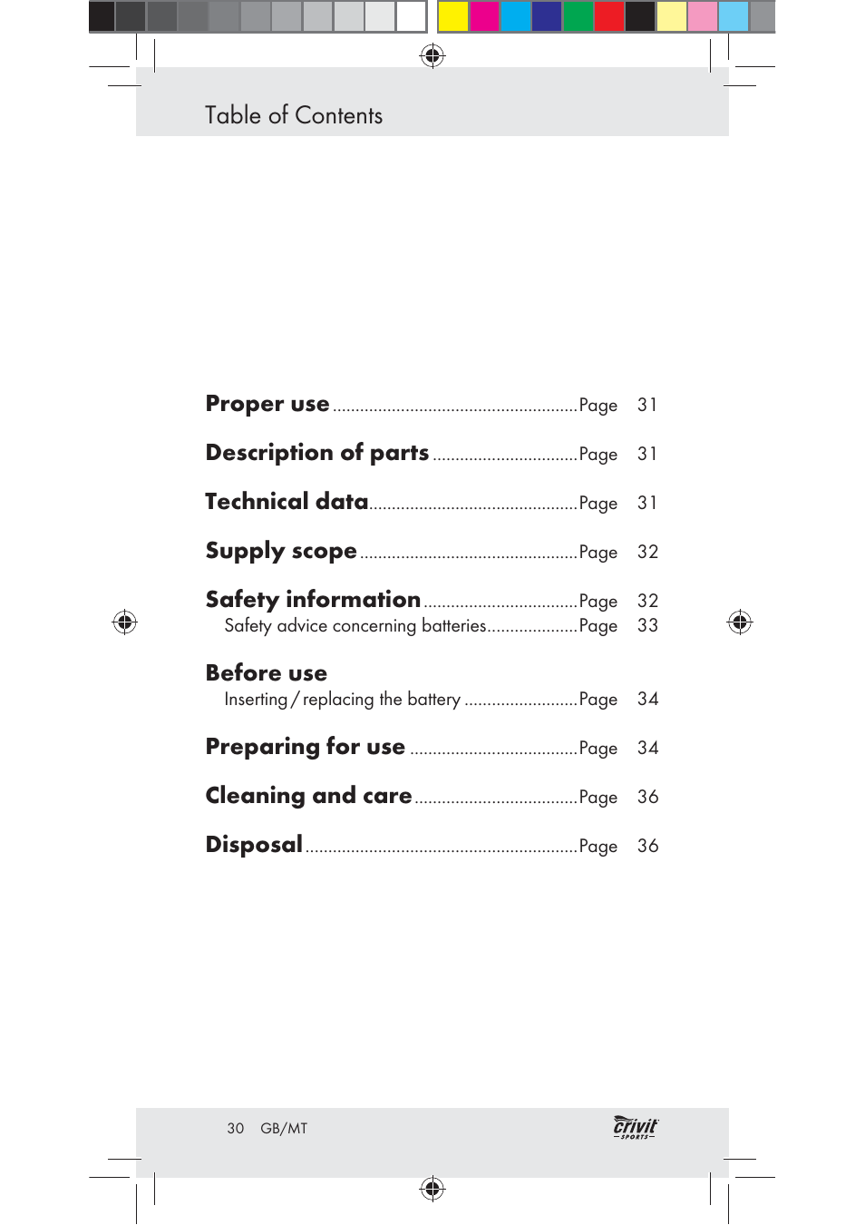 Crivit Z31037 User Manual | Page 30 / 47