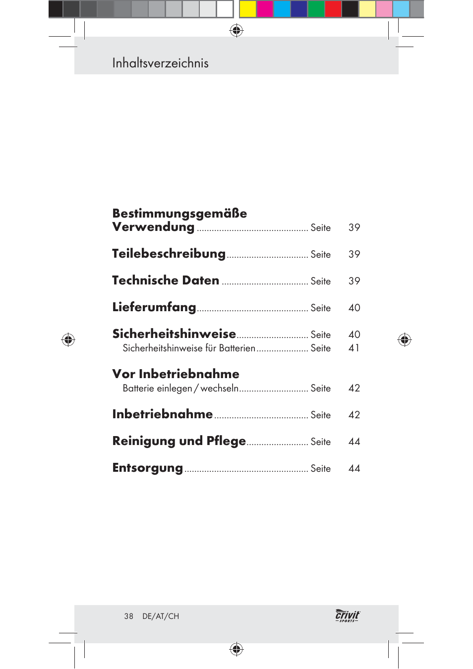 Crivit Z31037 User Manual | Page 38 / 47