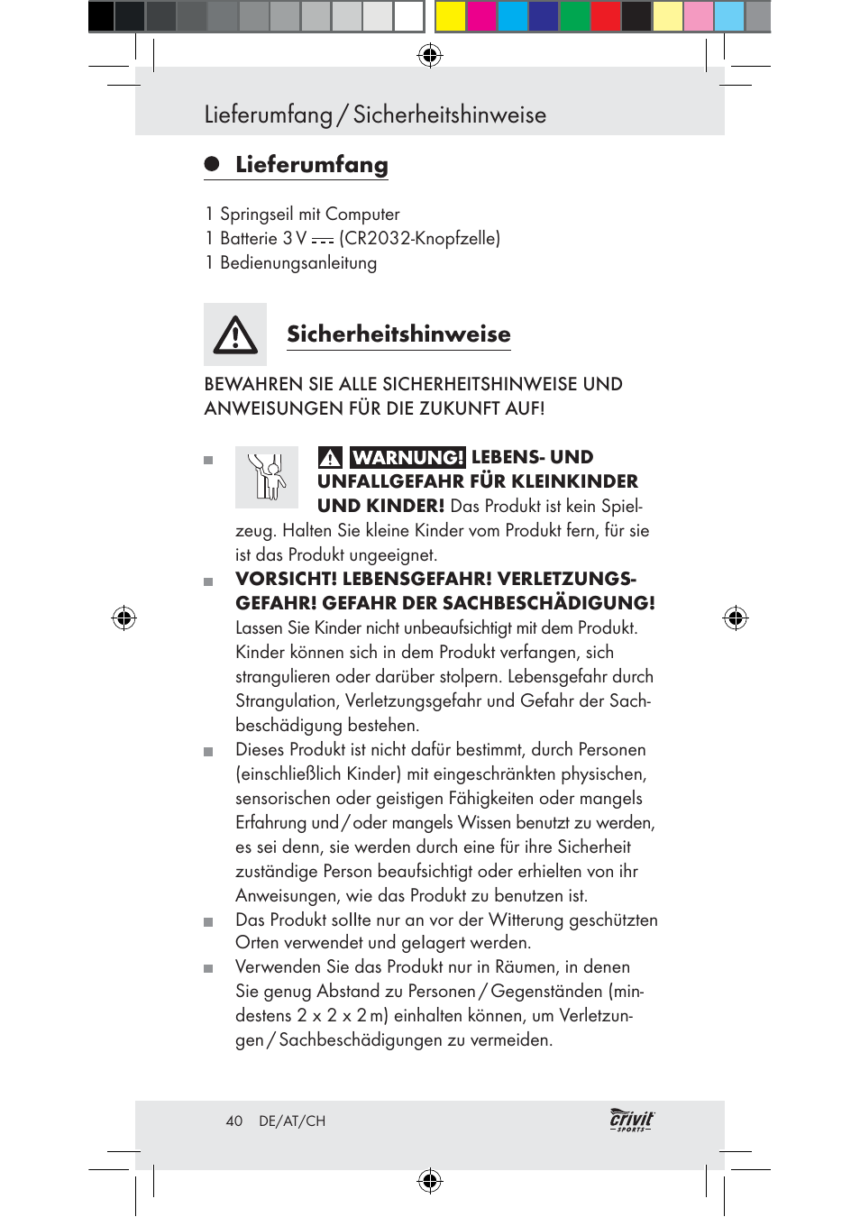 Lieferumfang / sicherheitshinweise, Lieferumfang, Sicherheitshinweise | Crivit Z31037 User Manual | Page 40 / 47