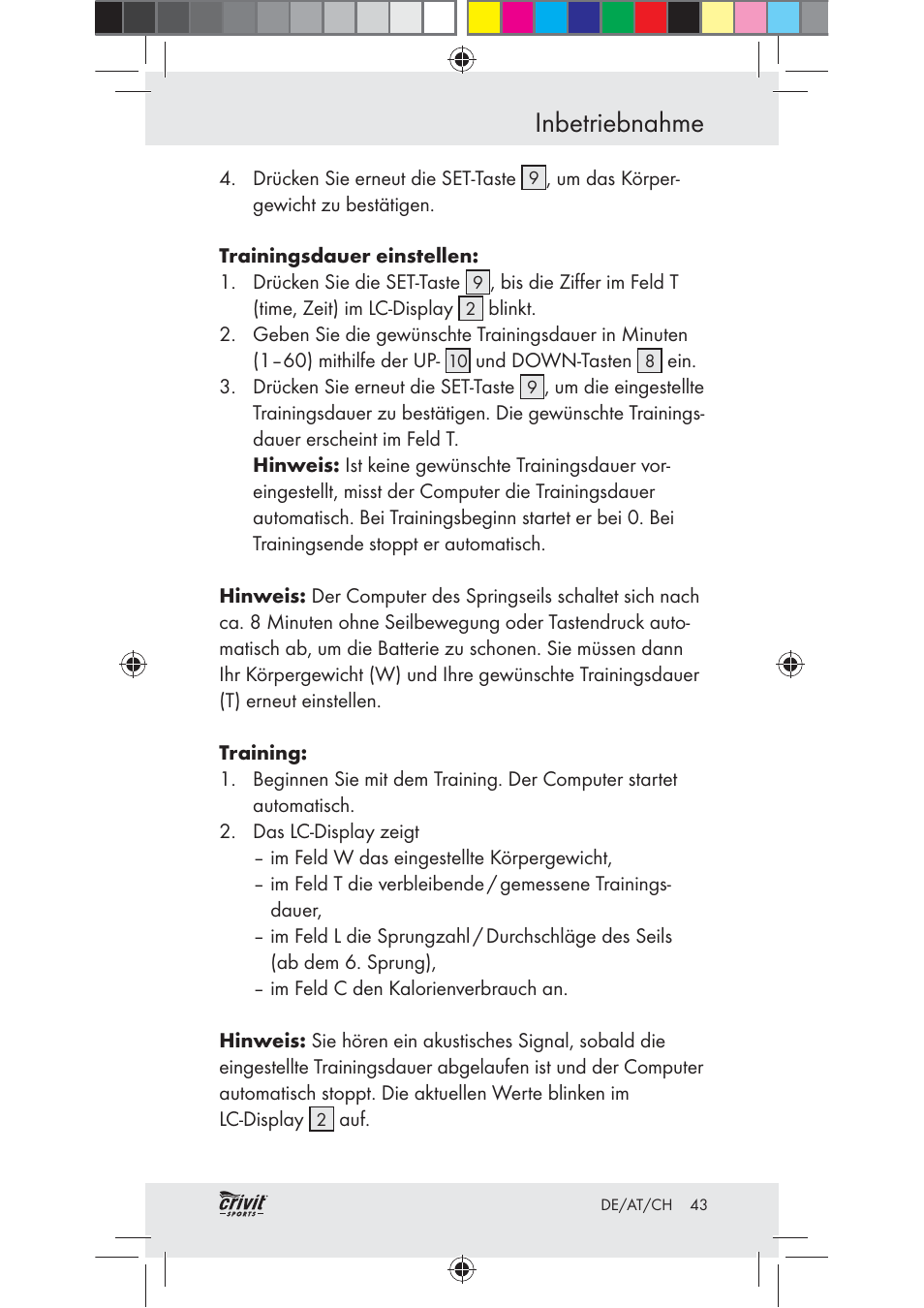 Inbetriebnahme | Crivit Z31037 User Manual | Page 43 / 47