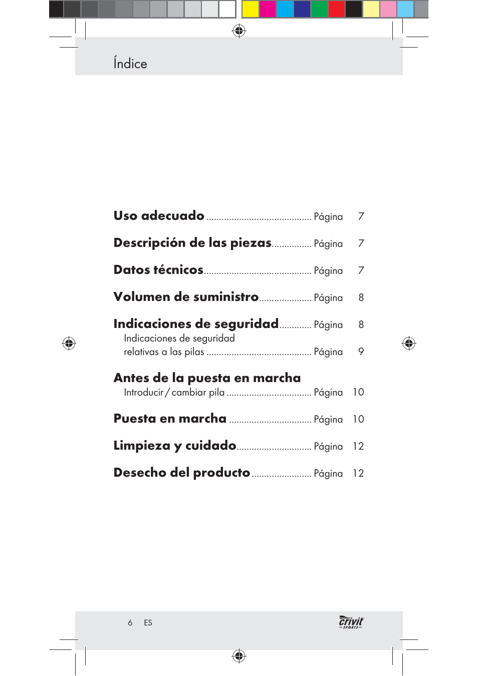 Índice | Crivit Z31037 User Manual | Page 6 / 47