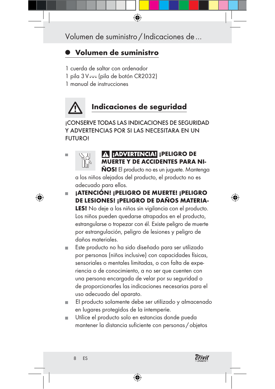 Volumen de suministro / indicaciones de, Volumen de suministro, Indicaciones de seguridad | Crivit Z31037 User Manual | Page 8 / 47