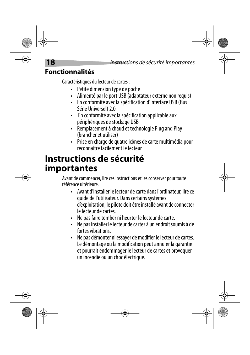 Fonctionnalités, Instructions de sécurité importantes | Dynex DX-CRCF12 User Manual | Page 18 / 50