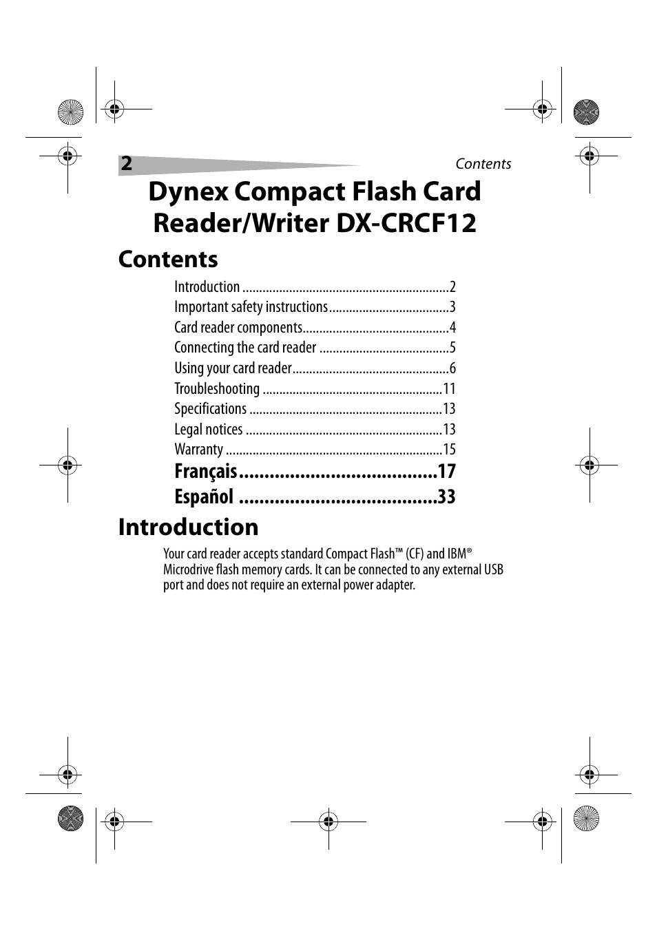 Dynex DX-CRCF12 User Manual | Page 2 / 50