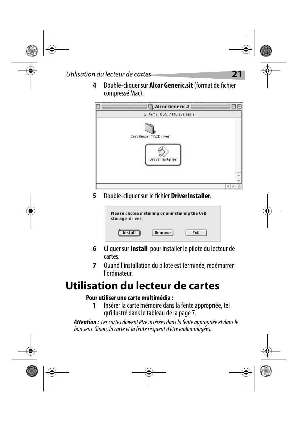 Utilisation du lecteur de cartes, Pour utiliser une carte multimédia | Dynex DX-CRCF12 User Manual | Page 21 / 50