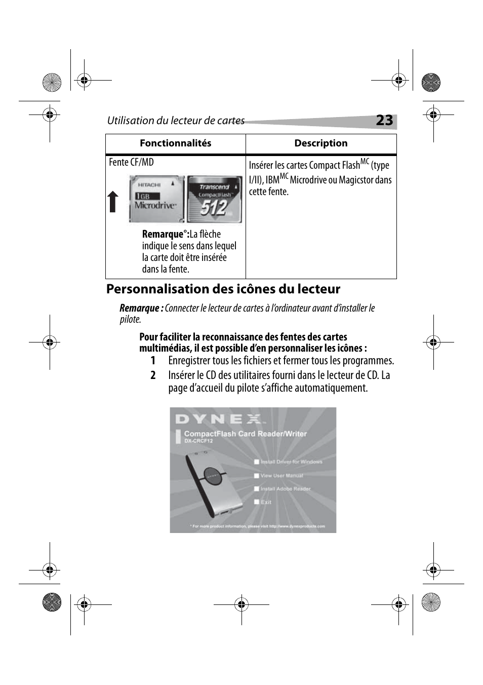 Personnalisation des icônes du lecteur | Dynex DX-CRCF12 User Manual | Page 23 / 50