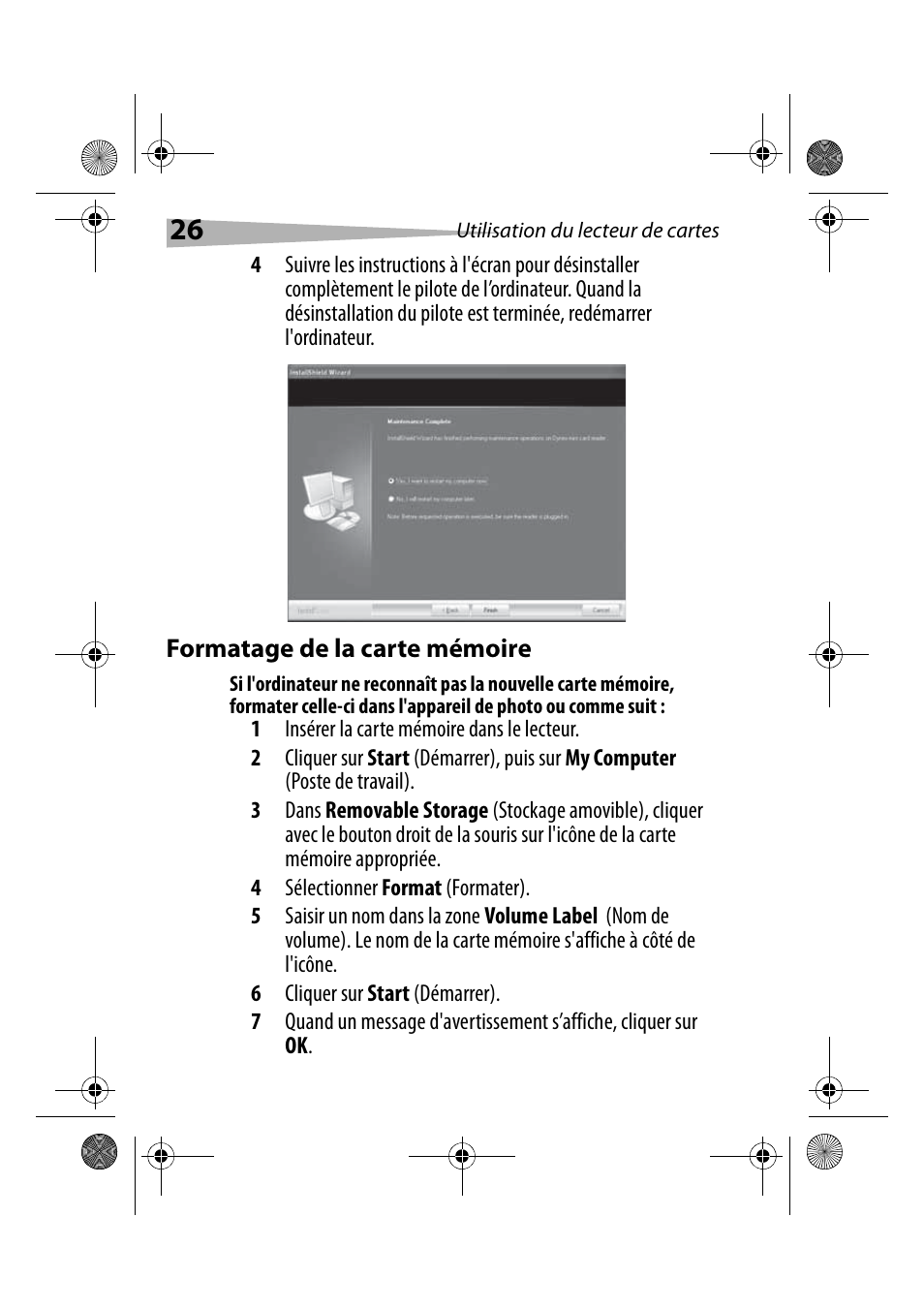 Formatage de la carte mémoire | Dynex DX-CRCF12 User Manual | Page 26 / 50