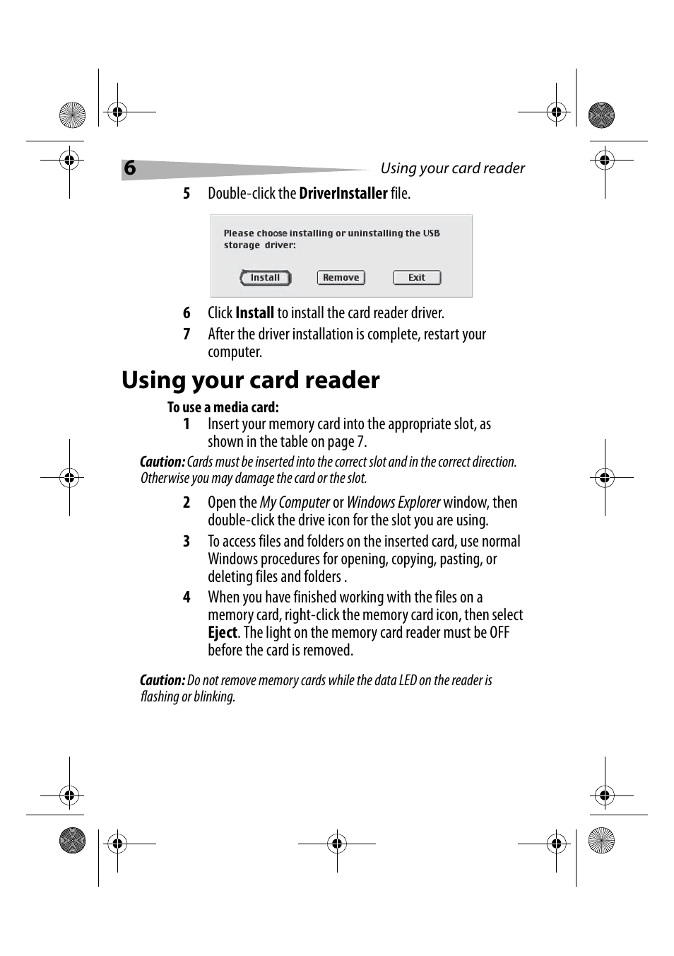 Using your card reader, To use a media card | Dynex DX-CRCF12 User Manual | Page 6 / 50