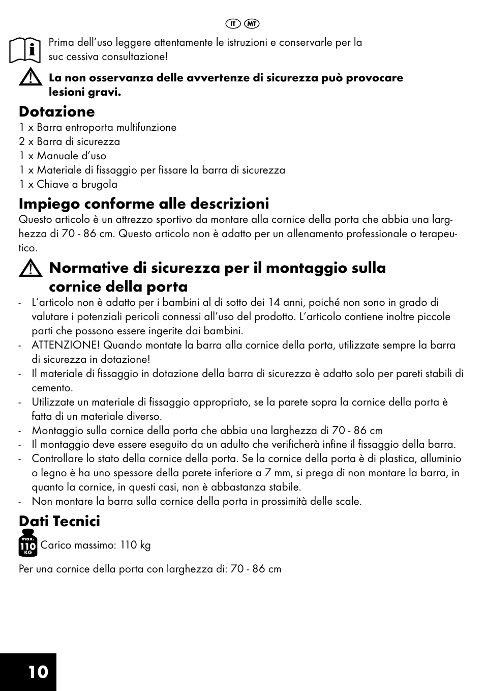 Dotazione, Impiego conforme alle descrizioni, Dati tecnici | Crivit MR-1442 User Manual | Page 10 / 36