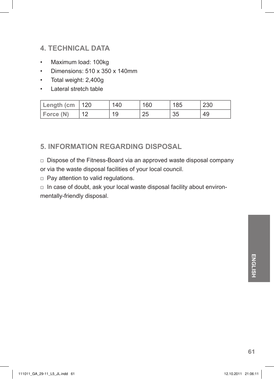 Technical data, Information regarding disposal | Crivit SP - 348 User Manual | Page 57 / 74