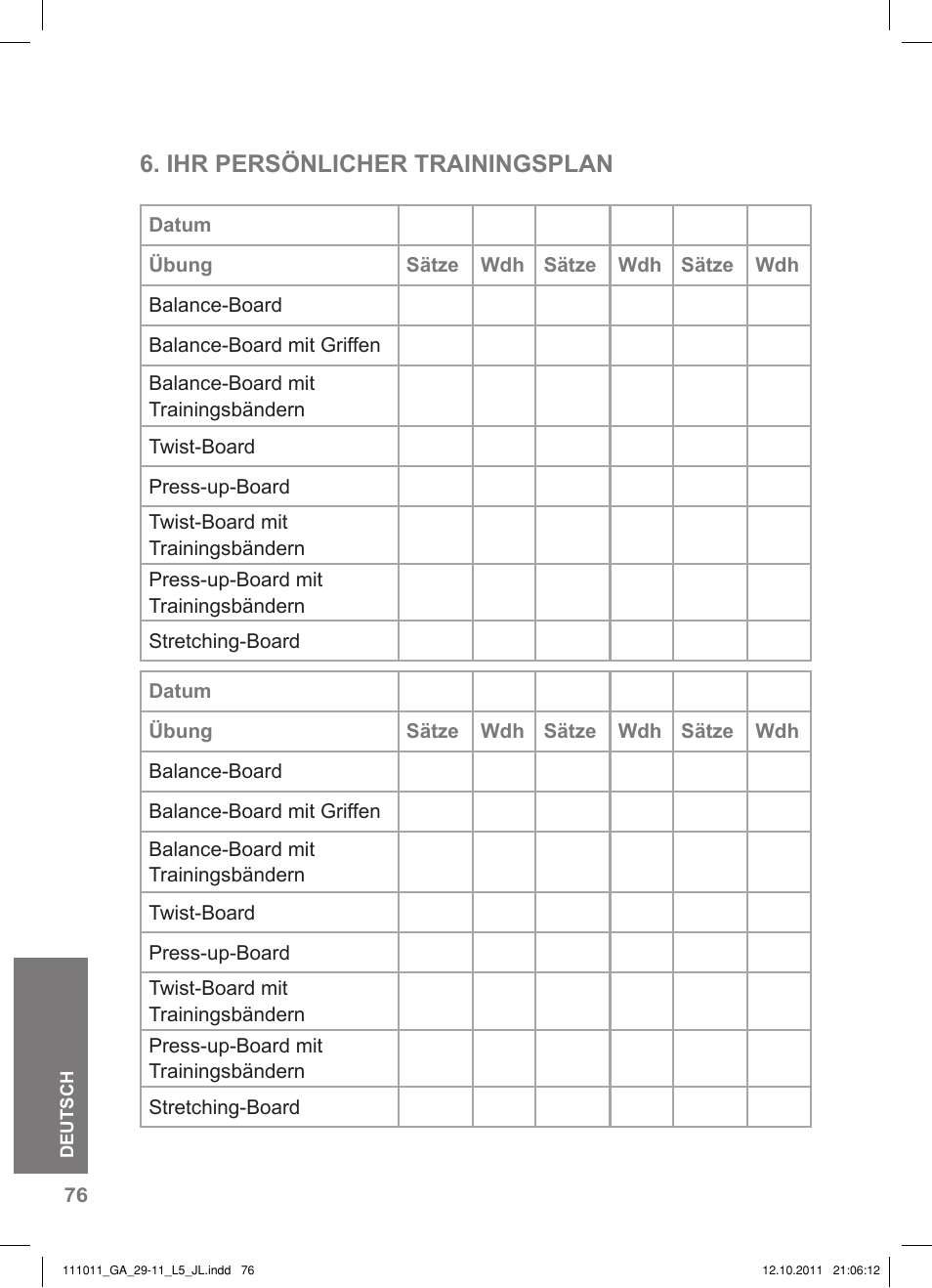 Ihr persönlicher trainingsplan | Crivit SP - 348 User Manual | Page 72 / 74