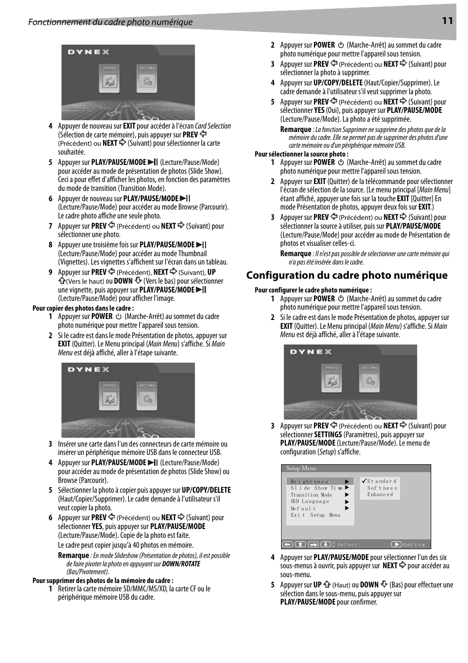 Configuration du cadre photo numérique | Dynex DX-DPF7 User Manual | Page 11 / 22