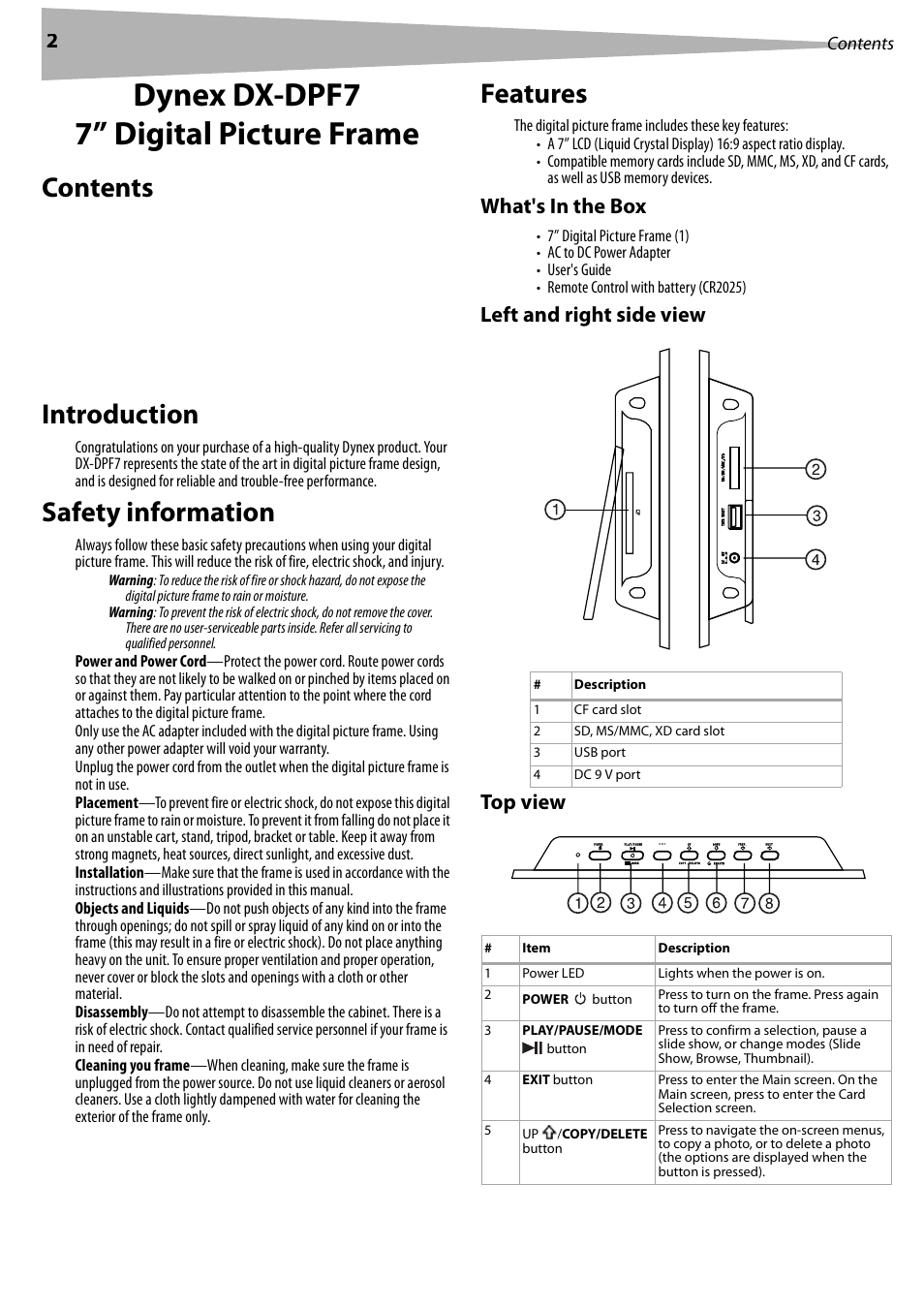Dynex DX-DPF7 User Manual | Page 2 / 22