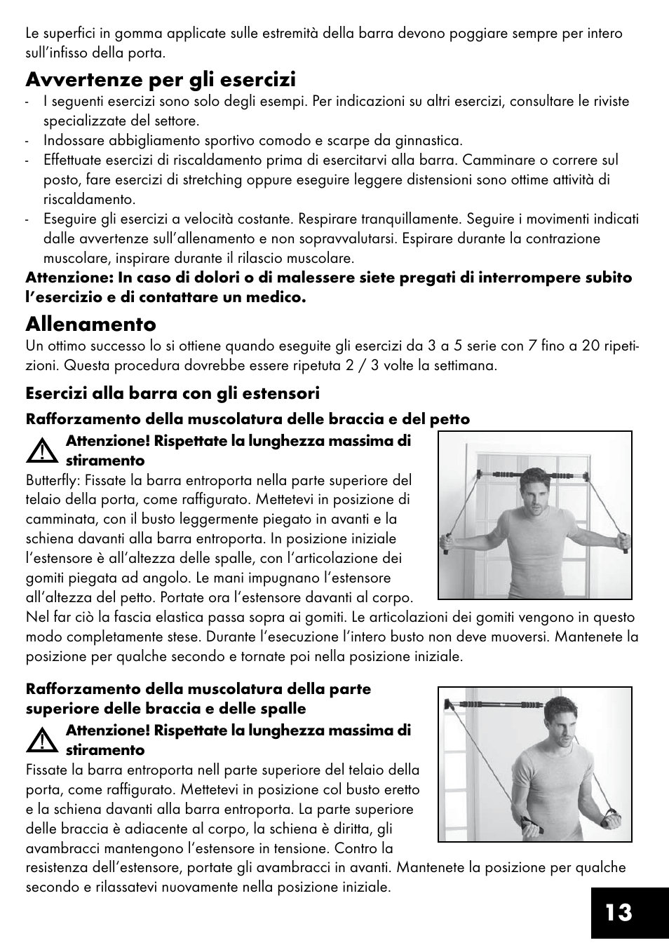 Avvertenze per gli esercizi, Allenamento | Crivit TB-1443 User Manual | Page 13 / 36