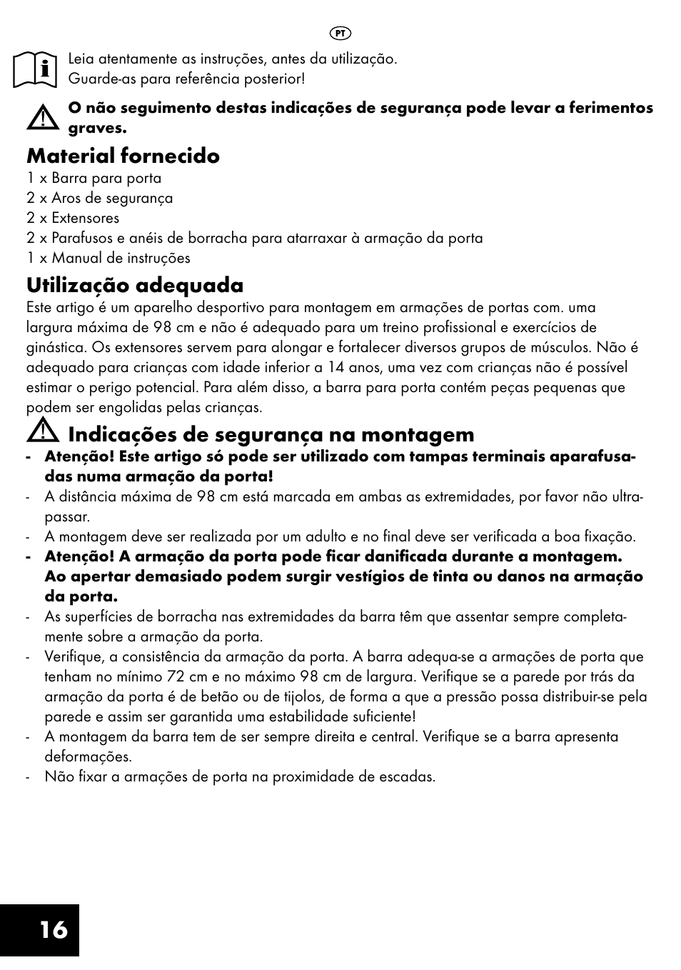 Material fornecido, Utilização adequada, Indicações de segurança na montagem | Crivit TB-1443 User Manual | Page 16 / 36
