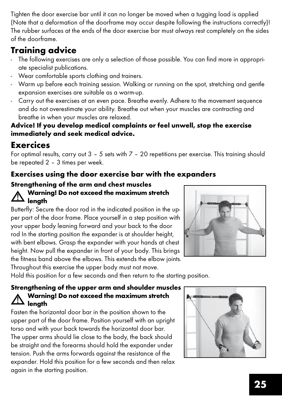 Training advice, Exercices | Crivit TB-1443 User Manual | Page 25 / 36
