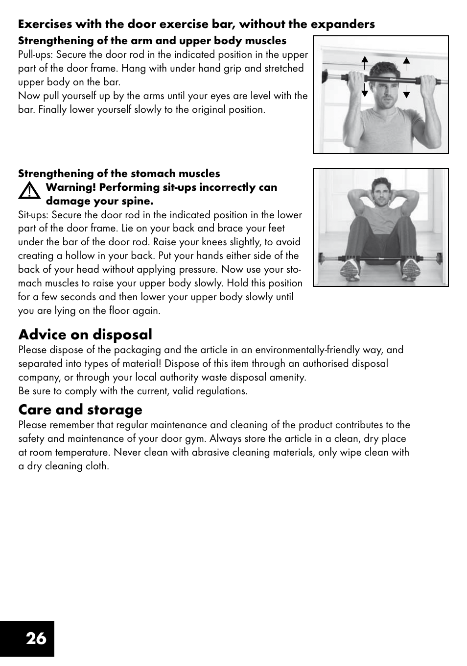 Advice on disposal, Care and storage | Crivit TB-1443 User Manual | Page 26 / 36