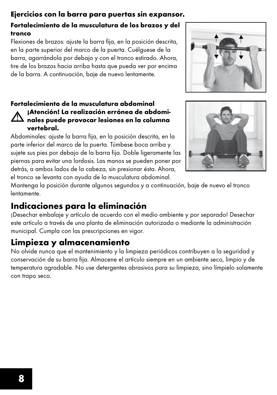 Indicaciones para la eliminación, Limpieza y almacenamiento | Crivit TB-1443 User Manual | Page 8 / 36