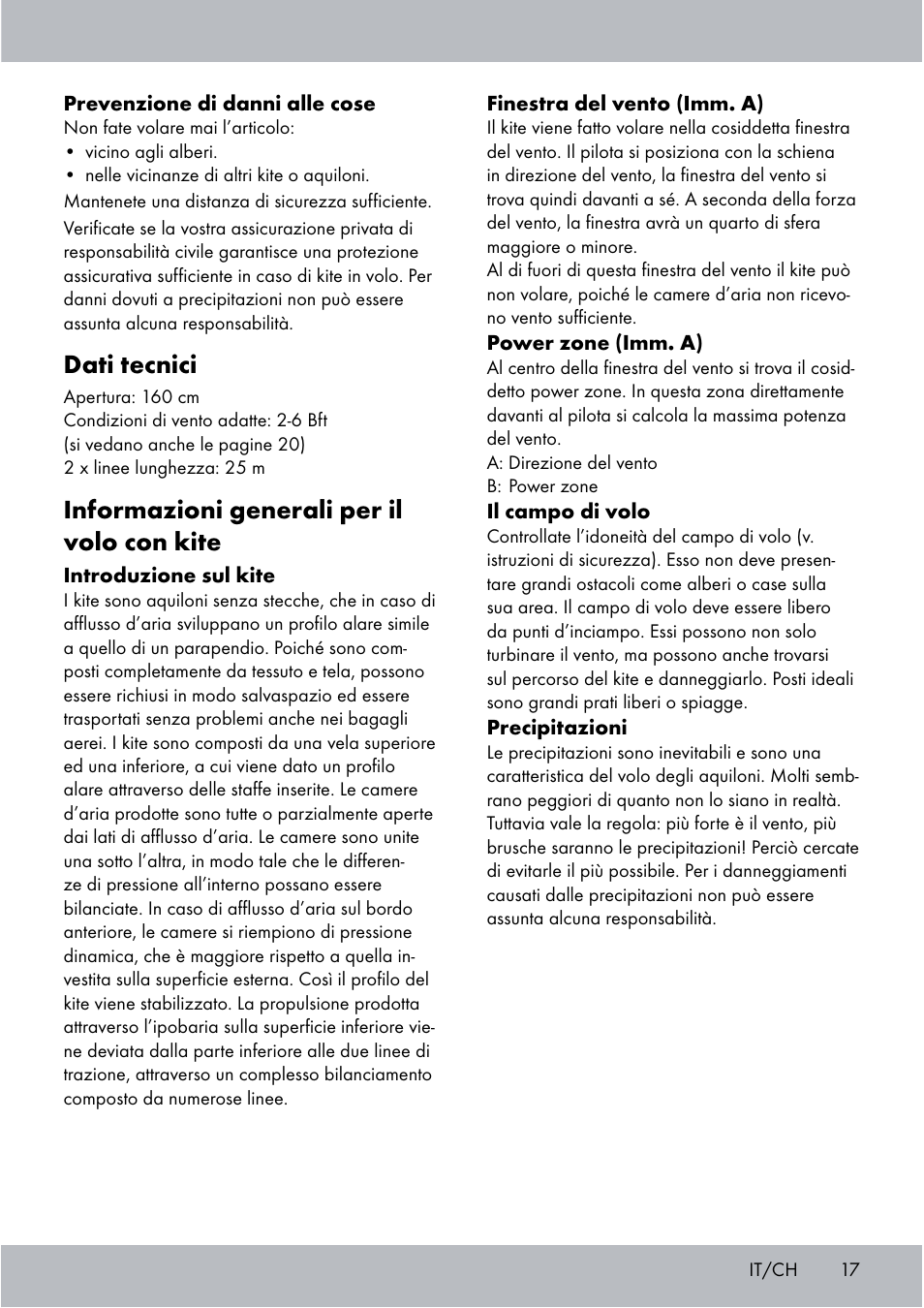 Dati tecnici, Informazioni generali per il volo con kite | Crivit Sports Stunt Kite User Manual | Page 17 / 36