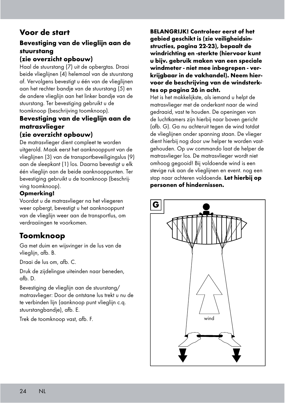 Voor de start, Toomknoop | Crivit Sports Stunt Kite User Manual | Page 24 / 36