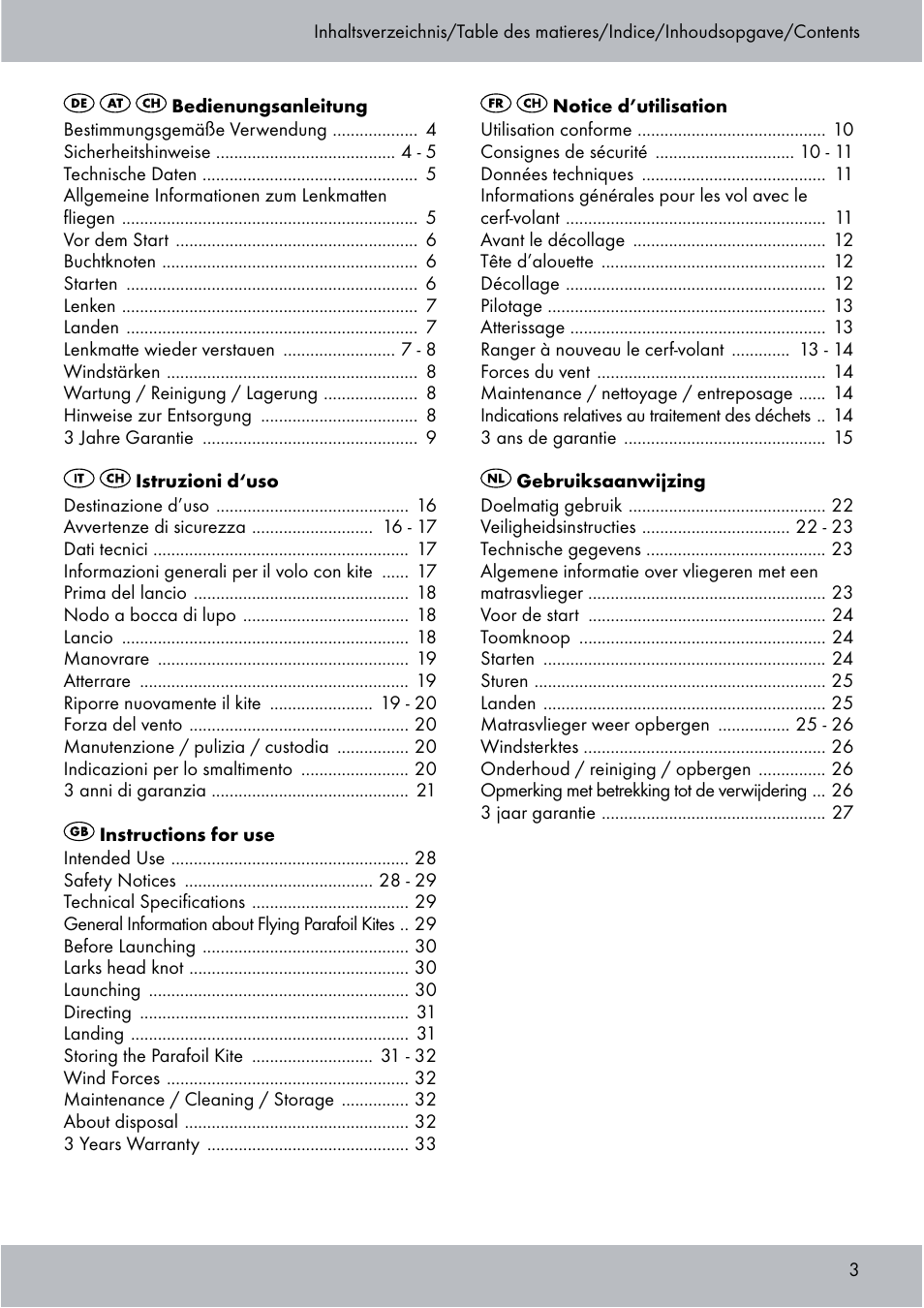 Crivit Sports Stunt Kite User Manual | Page 3 / 36