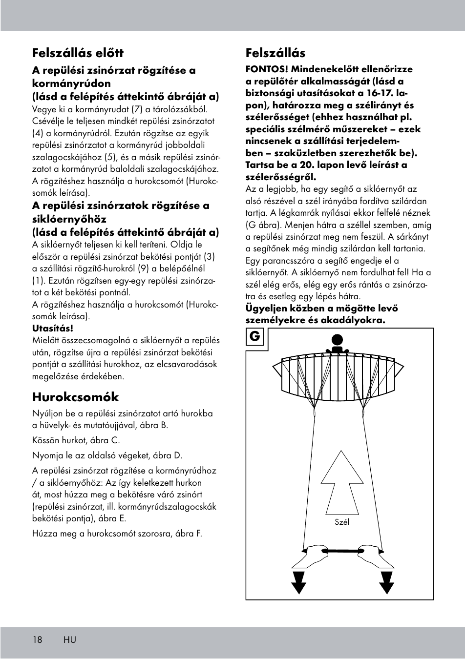 Felszállás, Felszállás előtt, Hurokcsomók | Crivit Sports Stunt Kite User Manual | Page 18 / 48