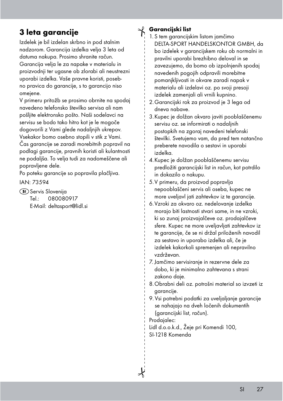 3 leta garancije | Crivit Sports Stunt Kite User Manual | Page 27 / 48