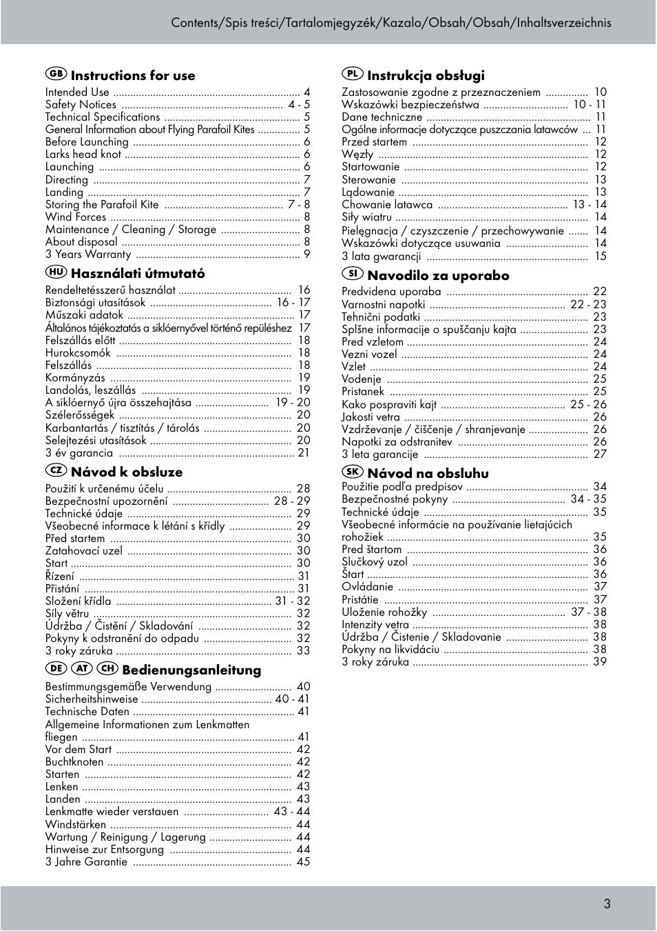 Crivit Sports Stunt Kite User Manual | Page 3 / 48