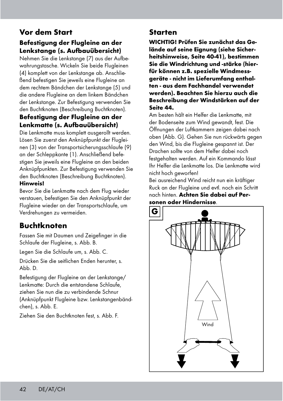 Starten, Vor dem start | Crivit Sports Stunt Kite User Manual | Page 42 / 48