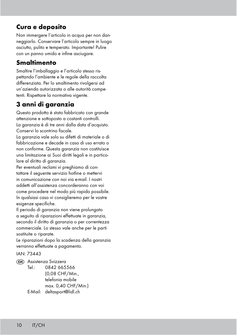 Cura e deposito, Smaltimento, 3 anni di garanzia | Crivit Floor Pump User Manual | Page 10 / 20