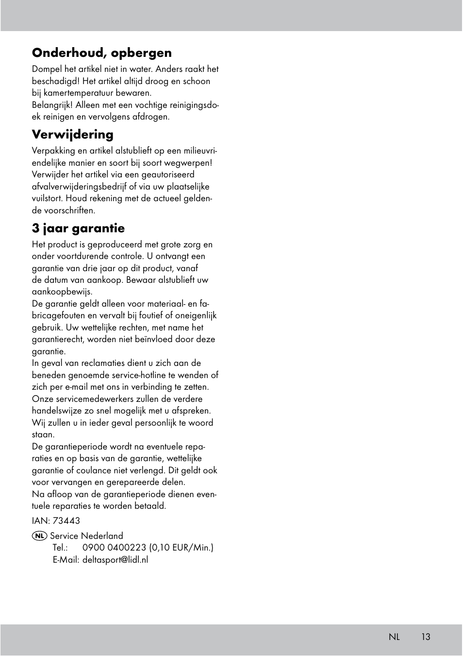 Onderhoud, opbergen, Verwijdering, 3 jaar garantie | Crivit Floor Pump User Manual | Page 13 / 20