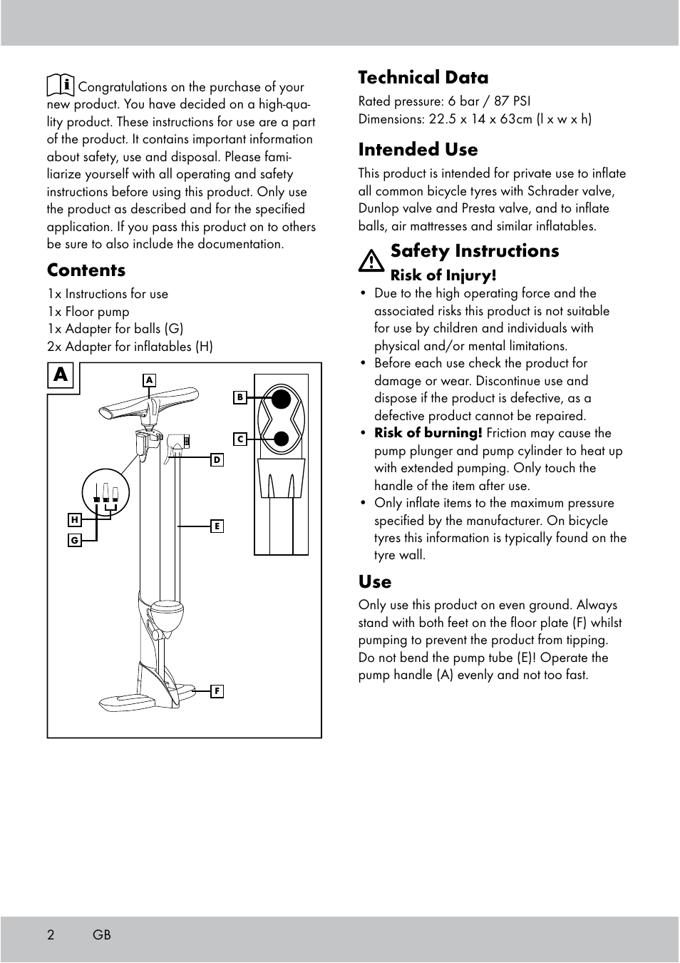 Crivit Floor Pump User Manual | Page 2 / 24