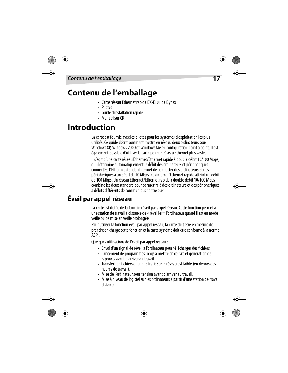 Contenu de l’emballage, Introduction | Dynex DX-E101 User Manual | Page 17 / 44