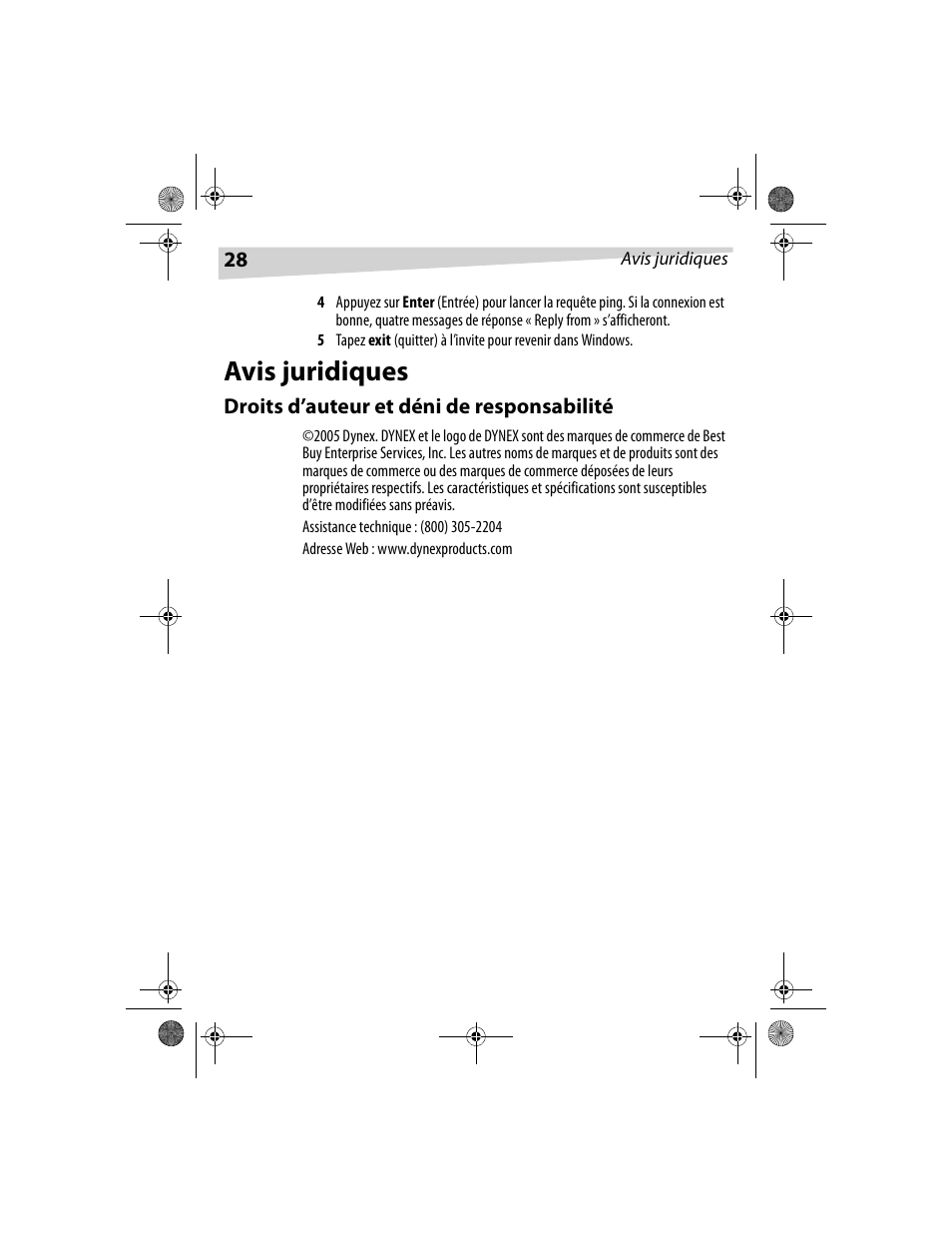 Avis juridiques | Dynex DX-E101 User Manual | Page 28 / 44