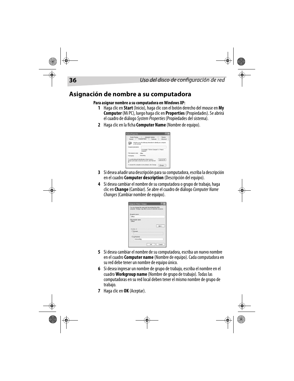 Asignación de nombre a su computadora | Dynex DX-E101 User Manual | Page 36 / 44