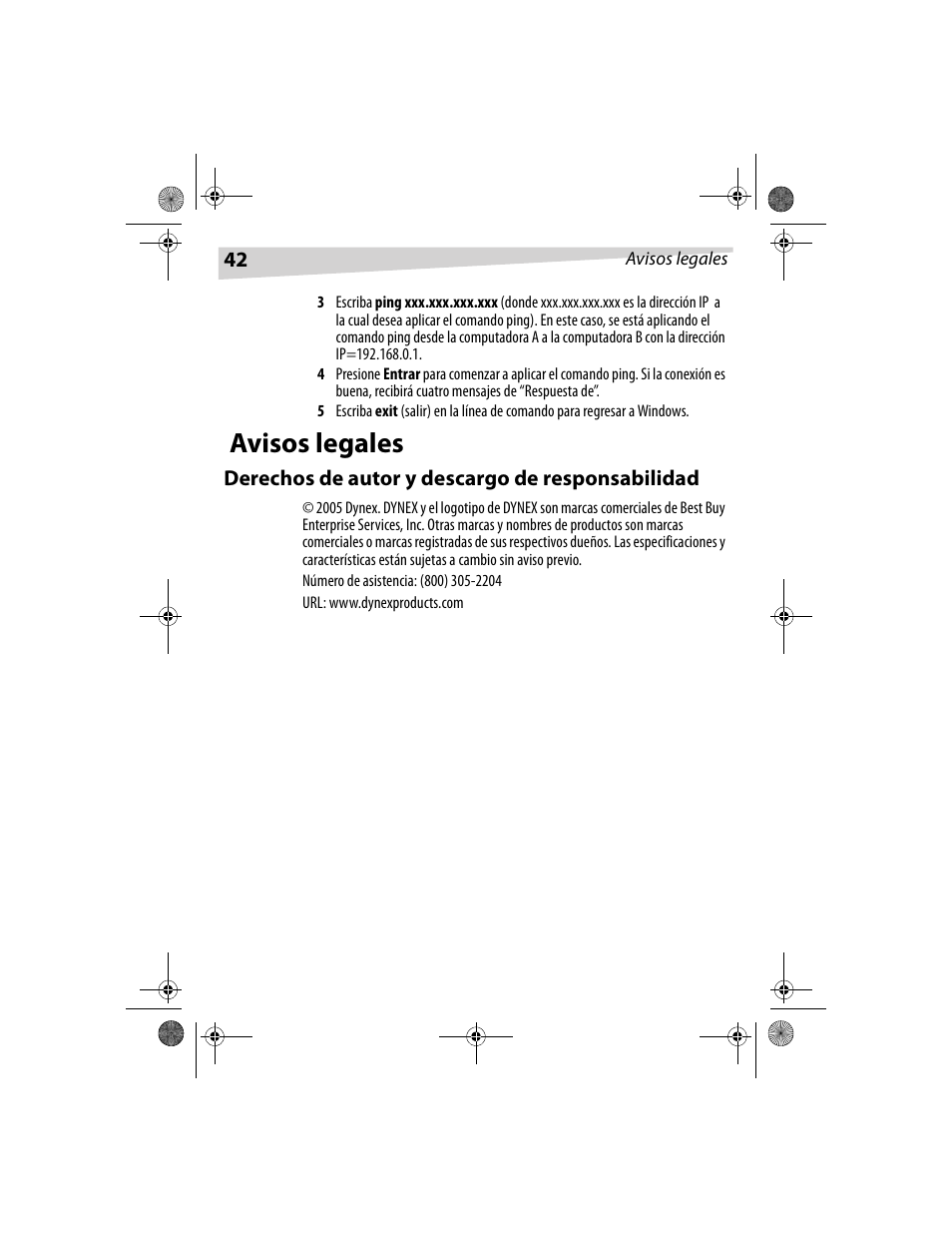 Avisos legales | Dynex DX-E101 User Manual | Page 42 / 44