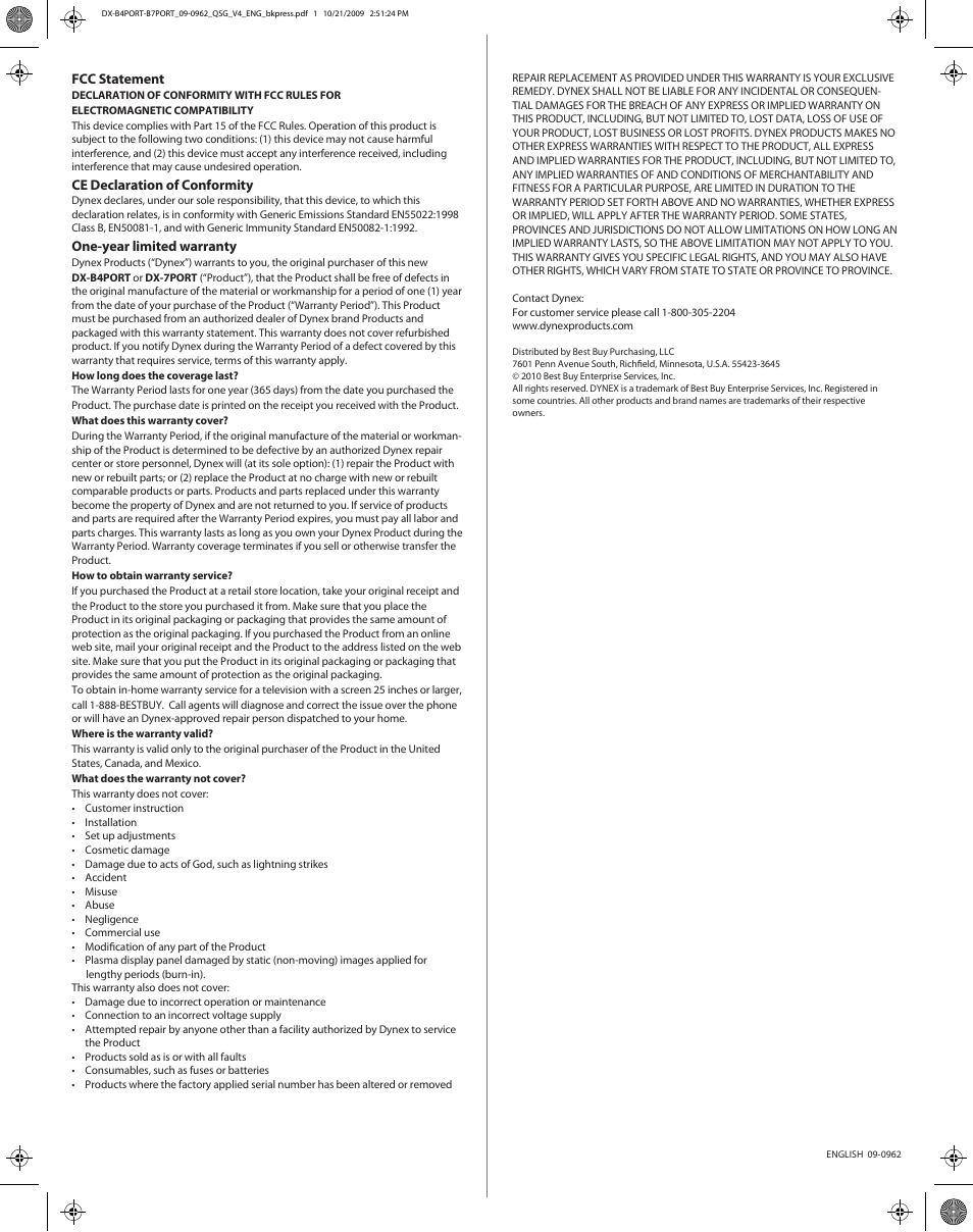Dx-b4port-b7port_09-0962_qsg_v4_eng_bkpress | Dynex DX-B4PORT User Manual | Page 2 / 2