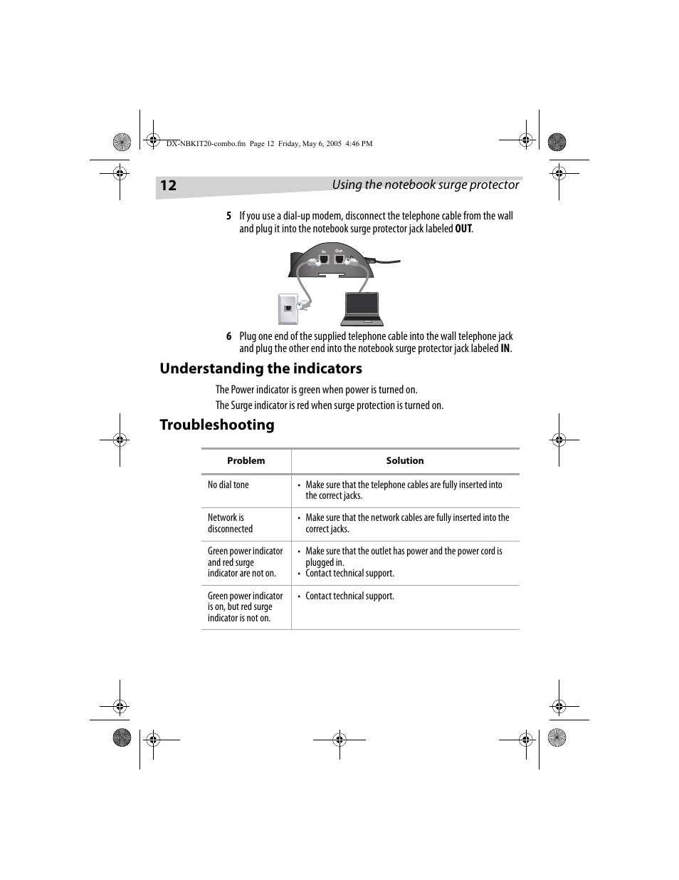 Understanding the indicators, Troubleshooting | Dynex DX-NBKIT20 User Manual | Page 12 / 64