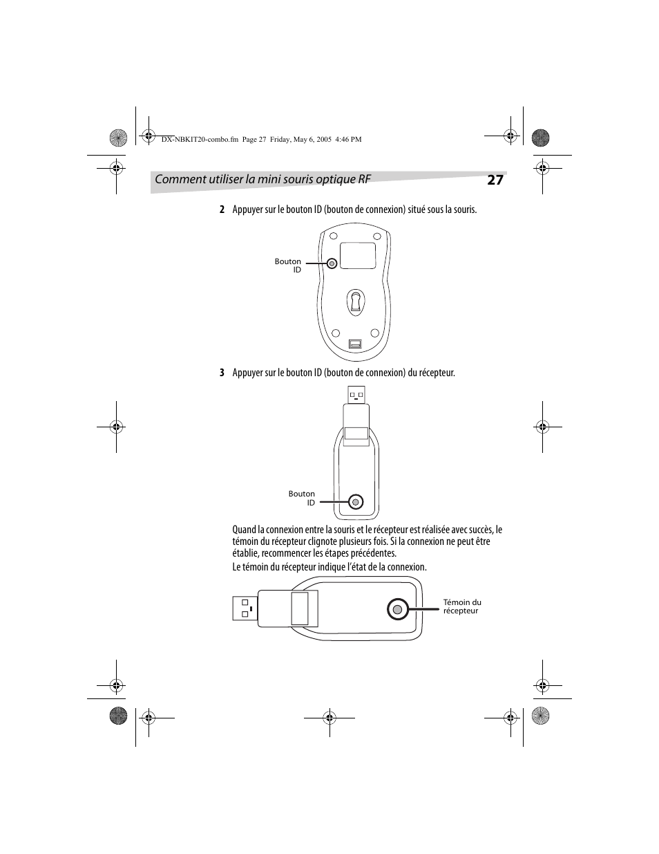 Comment utiliser la mini souris optique rf | Dynex DX-NBKIT20 User Manual | Page 27 / 64