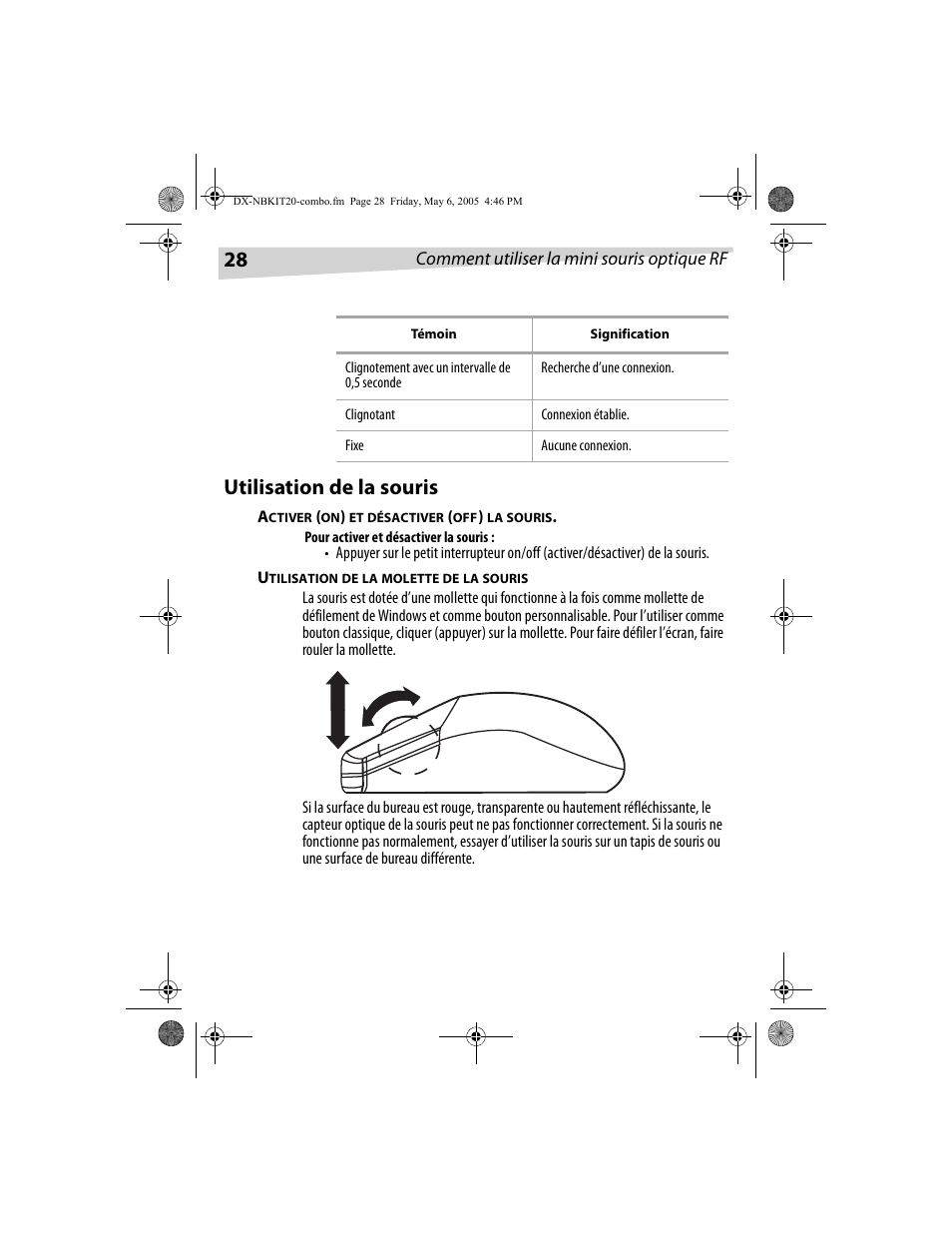 Utilisation de la souris | Dynex DX-NBKIT20 User Manual | Page 28 / 64