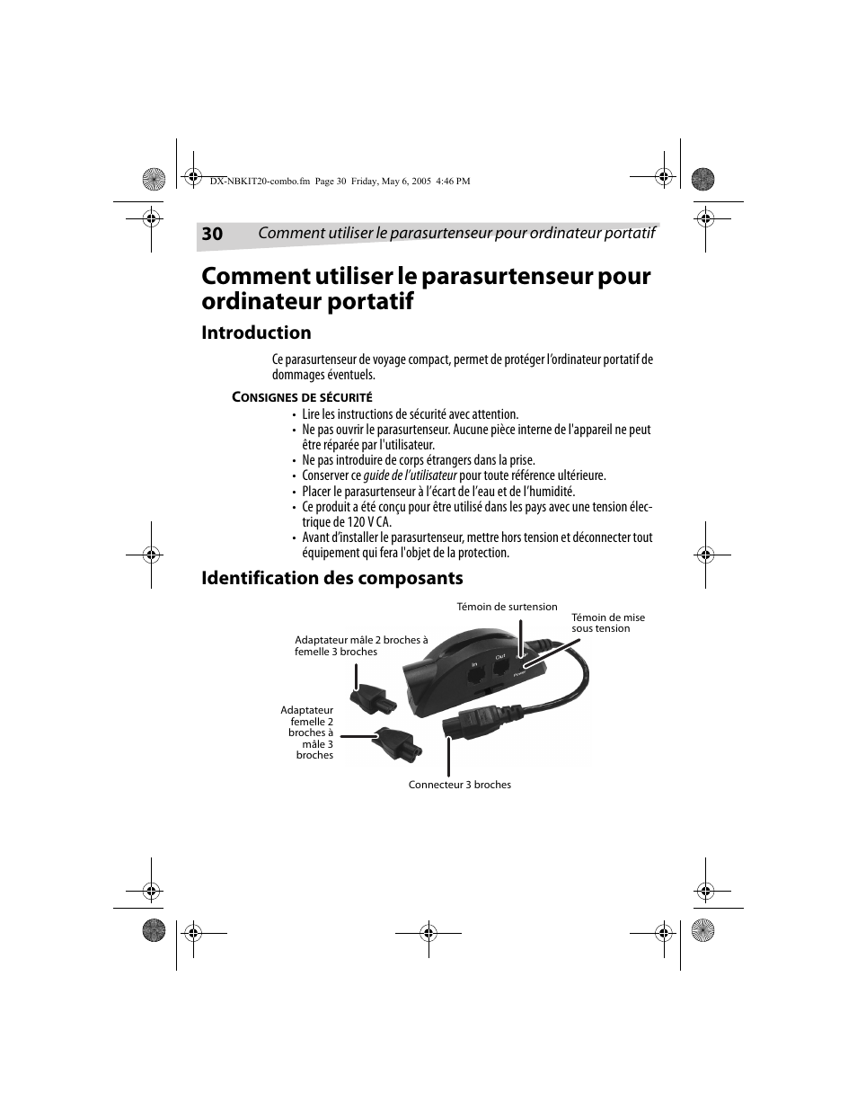 Introduction, Identification des composants | Dynex DX-NBKIT20 User Manual | Page 30 / 64