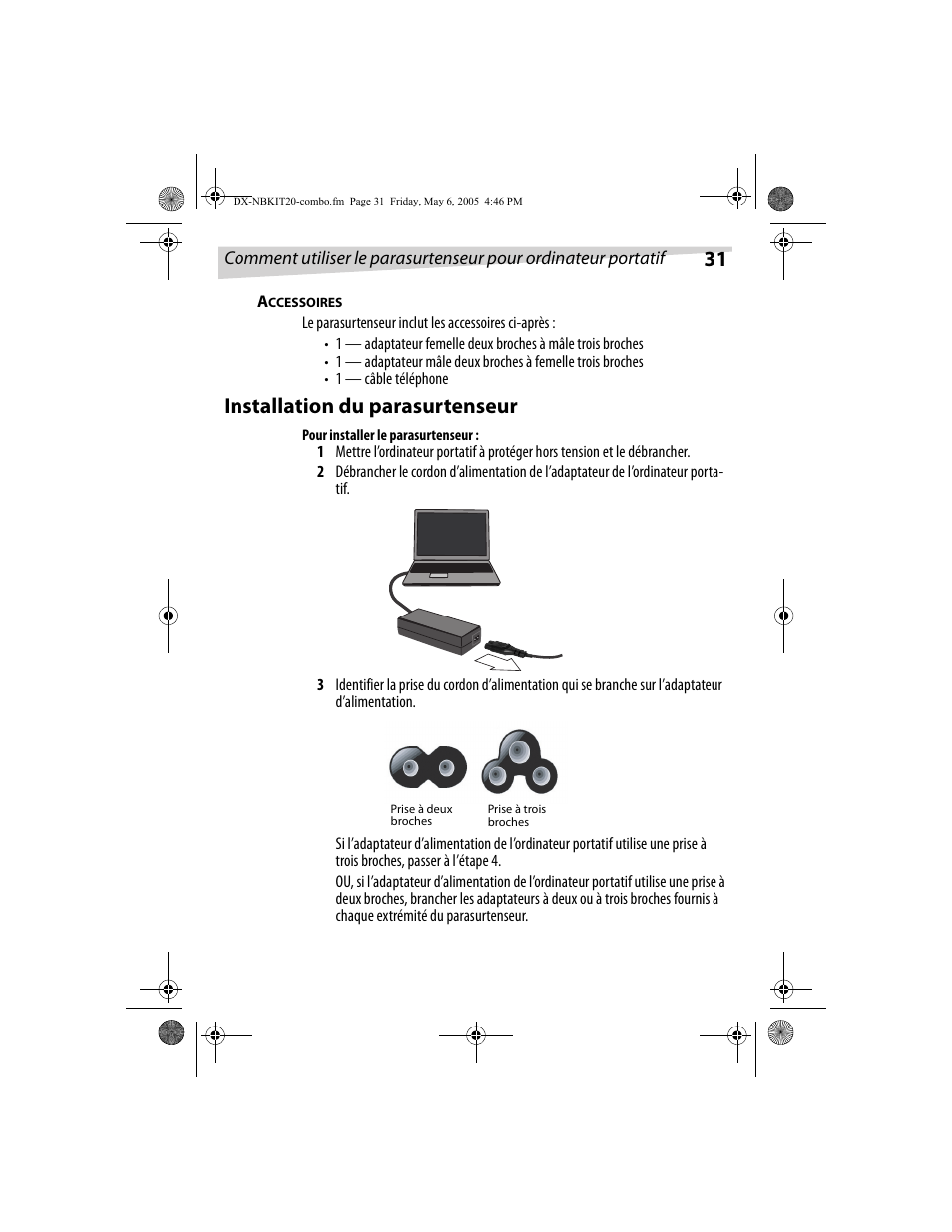 Installation du parasurtenseur | Dynex DX-NBKIT20 User Manual | Page 31 / 64