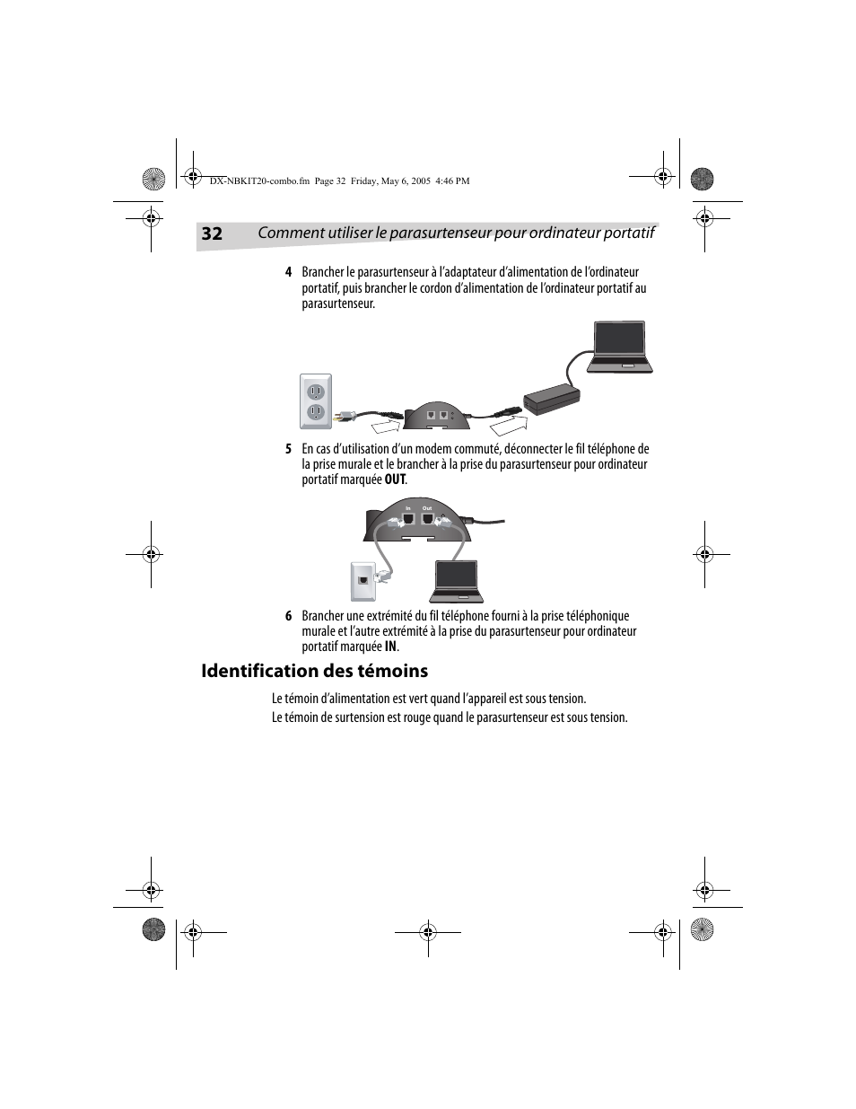 Identification des témoins | Dynex DX-NBKIT20 User Manual | Page 32 / 64