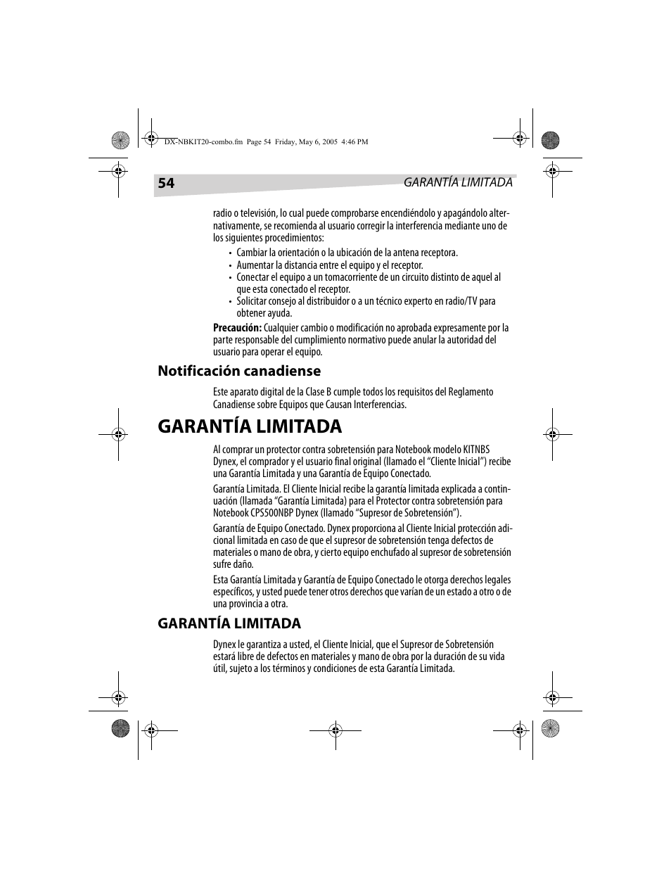 Garantía limitada | Dynex DX-NBKIT20 User Manual | Page 54 / 64