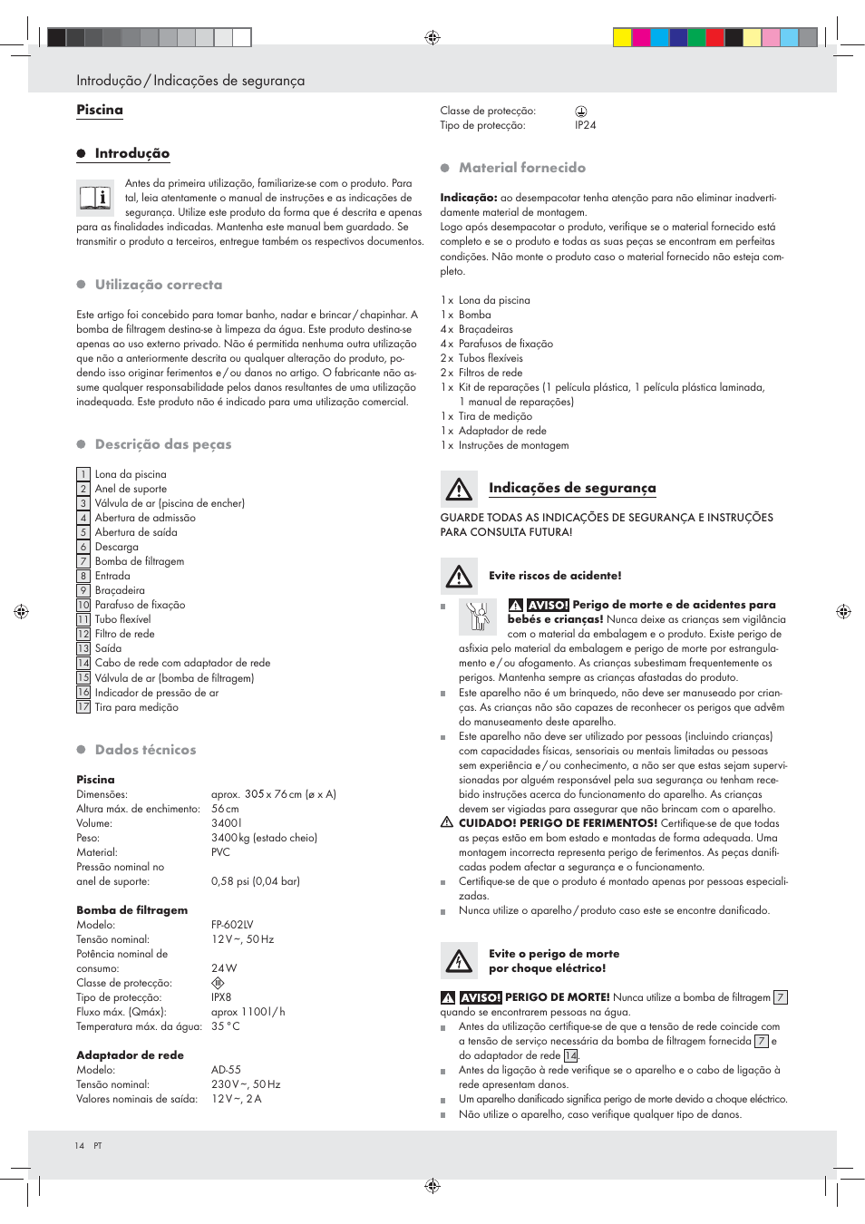 Introdução / indicações de segurança | Crivit Z31152 User Manual | Page 14 / 30