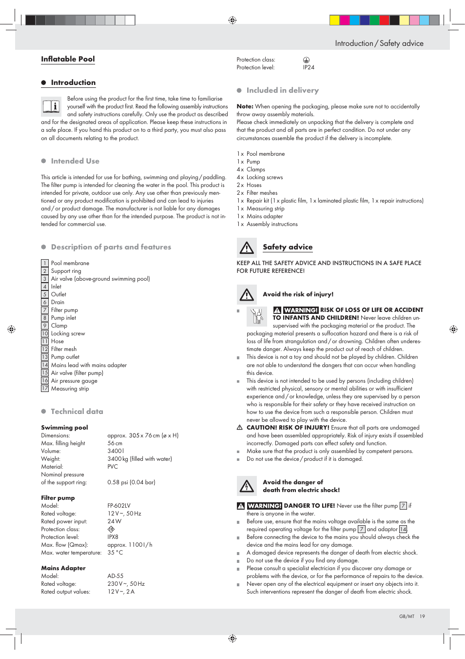 Introduction / safety advice | Crivit Z31152 User Manual | Page 19 / 30